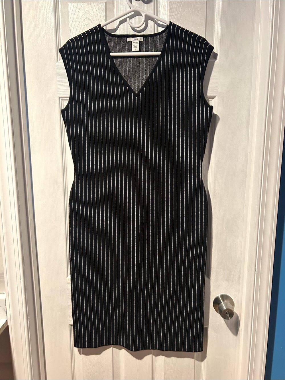 Bar lll Sheath Dress Black & White Stripes Rayon Blend Size Large Neutral